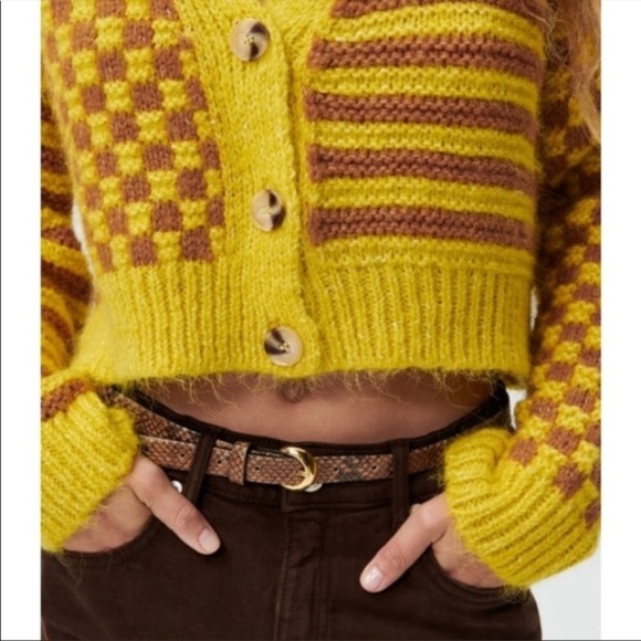 ZARA Bloggers Favorite Combination Jacquard Knit Cardigan Yellow Mustard c3. - Picture 8 of 16